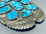 Important Vintage Native American Zuni Turquoise Sterling Silver Leaf Manta Pin-Nativo Arts