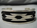 Quality!! Vintage Native American Navajo Geometric Rug Sterling Silver Bracelet Old-Nativo Arts