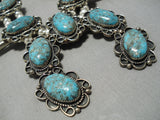 Authentic Vintage Native American Navajo #8 Turquoise Sterling Silver Squash Blossom Necklace-Nativo Arts
