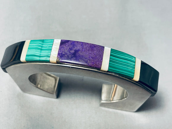 One Of The Best Vintage Native American Navajo Sugulite Sterling Silver Inlay Bracelet-Nativo Arts