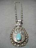 Tremendous Native American Navajo Pilot Mountain Turquoise Sterling Silver Necklace-Nativo Arts