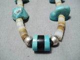 Native American Incredible Vintage Santo Domingo Old Kingman Turquoise Shell Necklace-Nativo Arts