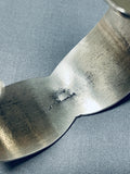 Superb Native American Navajo Signed Sterling Silver Geometric Heavy Bracelet-Nativo Arts