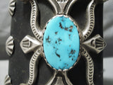 Huge Vintage Native American Navajo Big Turquoise Sterling Silver Ketoh Bracelet Old-Nativo Arts