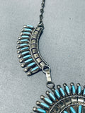 One Of Best Intricate Stone Work Vintage Native American Zuni Turquoise Sterling Silver Necklace-Nativo Arts