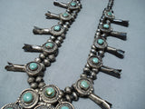 Early Vintage Native American Navajo Royston Turquoise Sterling Silver Squash Blossom Necklace-Nativo Arts