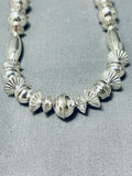 Hand Tooled Vintage Native American Navajo Sterling Silver Hogan Torpedo Bead Necklace-Nativo Arts