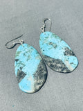 Native American Fabulous Santo Domingo Old Kingman Turquoise Sterling Silver Earrings-Nativo Arts