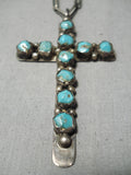 Rare Vintage Native American Navajo Turquoise Sterling Silver Cross Necklace- Early!-Nativo Arts