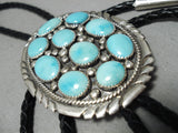 Tremendous Vintage Native American Navajo Sky Blue Turquoise Sterling Silver Bolo Tie Old-Nativo Arts