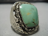 Magnificent Vintage Native American Navajo Huge Green Turquoise Sterling Silver Ring-Nativo Arts