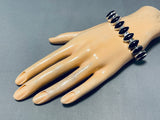 Slender Black Stone Vintage Native American Navajo Signed Sterling Silver Bracelet-Nativo Arts
