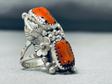 Impressive Native American Navajo Coral Sterling Silver Ring Signed-Nativo Arts