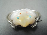 Fabulous Toad Native American Navajo Mother Of Pearl Sterling Silver Frog Pin-Nativo Arts