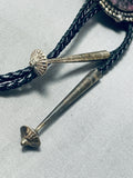 One Of The Most Unique Stone Vintage Native American Navajo Sterling Silver Bolo Tie-Nativo Arts