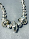 Native American One Of The Most Unique Bead Vintage Navajo Sterling Silver Necklace-Nativo Arts