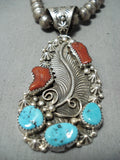 Excellent Vintage Native American Navajo Sleeping Beauty Turquoise Sterling Silver Necklace Old-Nativo Arts