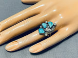 Hand Carved Leaf Turquoise Vintage Native American Navajo Sterling Silver Ring-Nativo Arts
