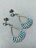 Outstanding Vintage Native American Zuni Blue Gem Turquoise Sterling Silver Earrings-Nativo Arts