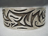Incredibly Hand Carved Vintage Navajo Sterling Silver Native American Bracelet-Nativo Arts