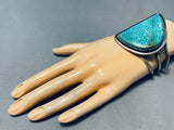 Half Moon Turquoise Vintage Native American Navajo Heavy Sterling Silver Bracelet-Nativo Arts