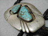 Important Running Water Vintage Native American Navajo Turquoise Sterling Silver Bolo Tie-Nativo Arts
