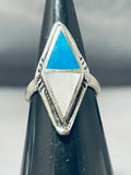 Rare Vintage Native American Navajo Kingman Turquoise Mother Of Pearl Sterling Silver Ring-Nativo Arts