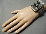 Huge Rare Vintage Native American Navajo Spider Sterling Silver Turquoise Bracelet Old-Nativo Arts