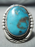 Traditional Vintage Native American Navajo Old Kingman Turquoise Sterling Silver Ring Old-Nativo Arts