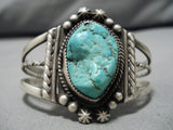 Rare Aqua Blue Turquoise Vintage Native American Navajo Sterling Silver Bracelet Old-Nativo Arts