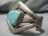 Heavy And Thick!! Vintage Native American Navajo #8 Turquoise Sterling Silver Bracelet Old-Nativo Arts