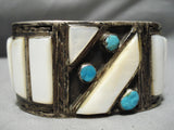 Huge One Of Best Vintage Native American Navajo Turquoise Sterling Silver Shell Bracelet Old-Nativo Arts