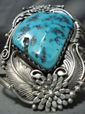 Giant Vintage Native American Navajo Turquoise Sterling Silver Leaf Bracelet-Nativo Arts