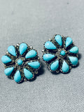 Eviacho Signed Vintage Native American Zuni Signed Blue Gem Cluster Sterling Silver Earrings-Nativo Arts