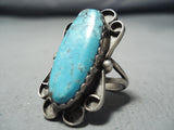 Marvelous Vintage Native American Navajo Blue Diamond Turquoise Sterling Silver Ring Old-Nativo Arts