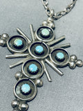 Beautiful Vintage Native American Zuni Turquoise Sterling Silver Cross Necklace-Nativo Arts