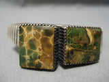 Opulent Vintage Native American Navajo Squared Green Turquoise Sterling Silver Bracelet Old-Nativo Arts