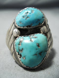 Huge Men's Vintage Native American Navajo Kingman Turquoise Sterling Silver Ring Old-Nativo Arts