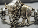 Intricate!! Vintage Native American Navajo Buffalo Love Sterling Silver Bracelet Old-Nativo Arts