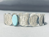 Impressive Native American Navajo Signed Royston Turquoise Mercury Silver Dimes Bangle-Nativo Arts