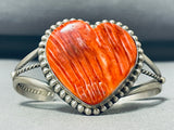 Lovely Native American Navajo Huge Orange Spiny Sterling Silver Gigantic Heart Bracelet-Nativo Arts