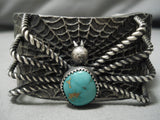 Quality Native American Turquoise Sterling Silver Spider Bracelet Cuff-Nativo Arts
