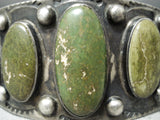 One Of The Biggest Best Vintage Native American Navajo Cerrillos Turquoise Coin Silver Bracelet-Nativo Arts