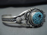 Tremendous Vintage Native American Navajo Spiderweb Turquoise Sterling Silver Bracelet Old Cuff-Nativo Arts