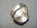 Huge Men's Vintage Native American Navajo Eagle Turquoise Sterling Silver Ring Old-Nativo Arts