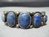 Thick Vintage Native American Navajo Lapis Sterling Silver Bracelet Cuff-Nativo Arts