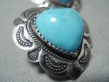 Incredible Vintage Native American Navajo Turquoise Heart Sterling Silver Earrings-Nativo Arts