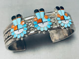 Sturdy Faces Of Sun Vintage Native American Navajo Turquoise Inlay Sterling Silver Bracelet-Nativo Arts