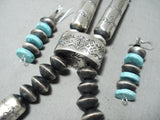 One Of Best Longest Native American Navajo Turquoise Sterling Silver Tubule Necklace-Nativo Arts