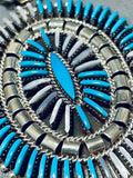 Unique Vintage Native American Needle Turquoise Shell Sterling Silver Necklace-Nativo Arts